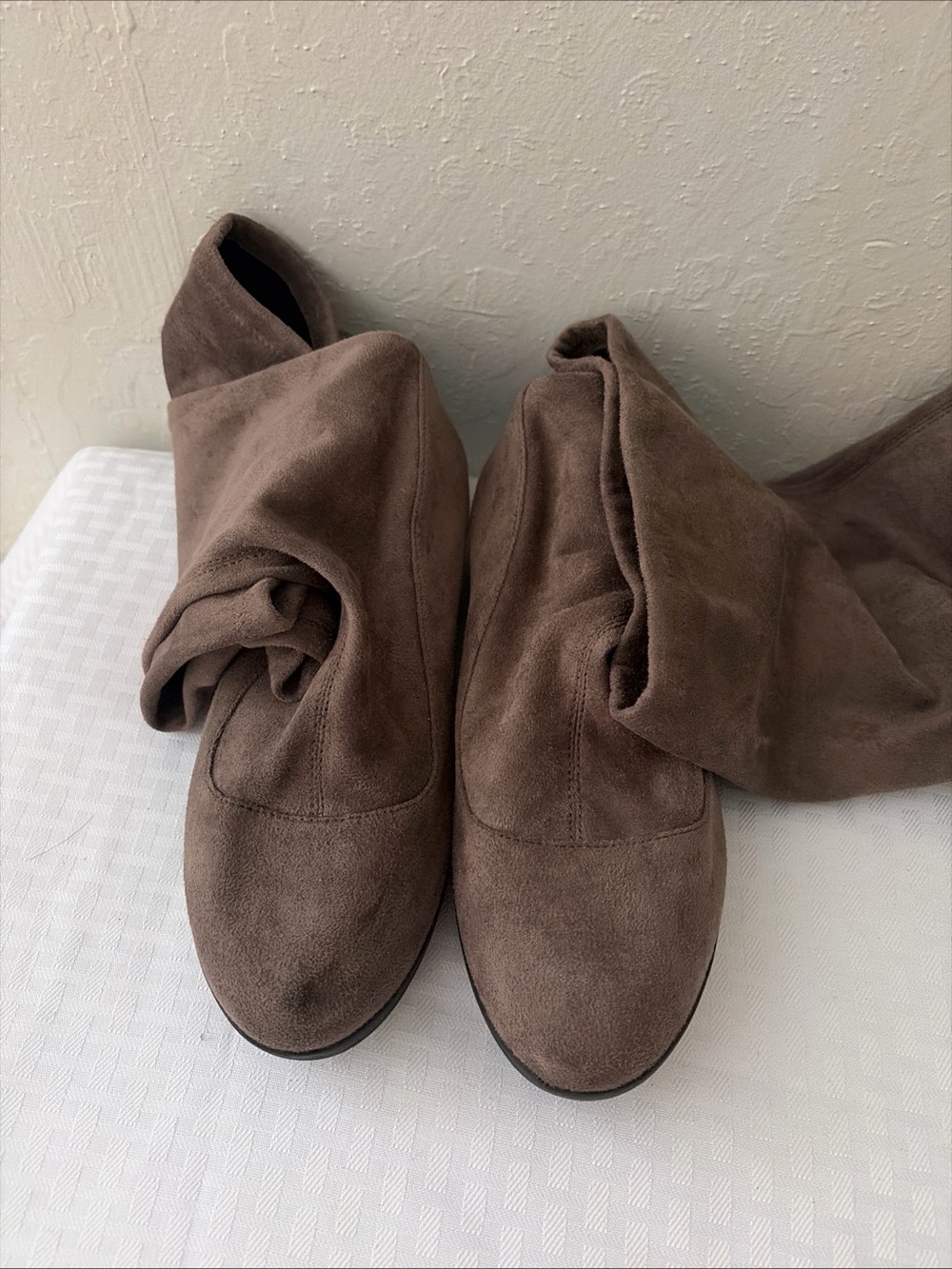 Over-the-Knee Suede Boots in Taupe